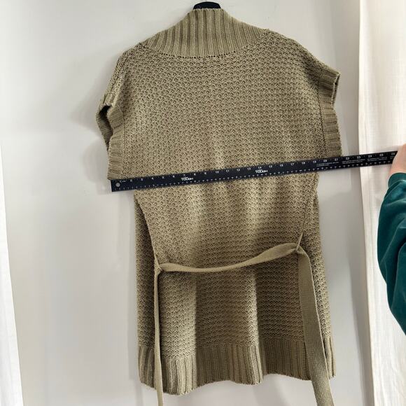 Talie Short Sleeve Knit Belted Cardigan Open Front Women Size XS Greenish Beige - Picture 6 of 9